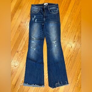 Tricot flared distressed jeans